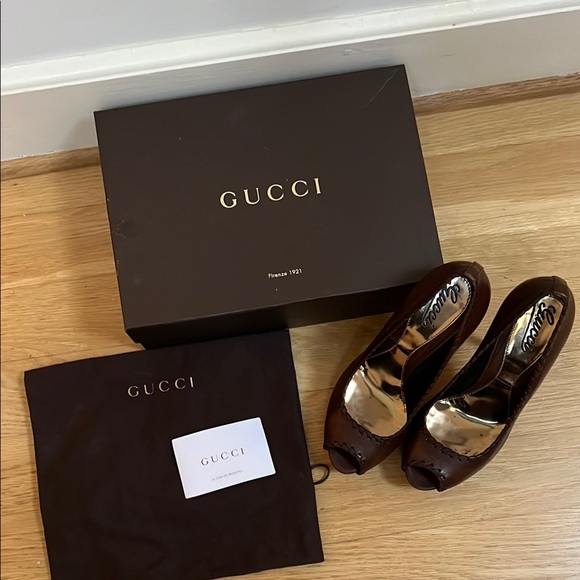 Gucci Brown Peep Toe Heels - Picture 6 of 6